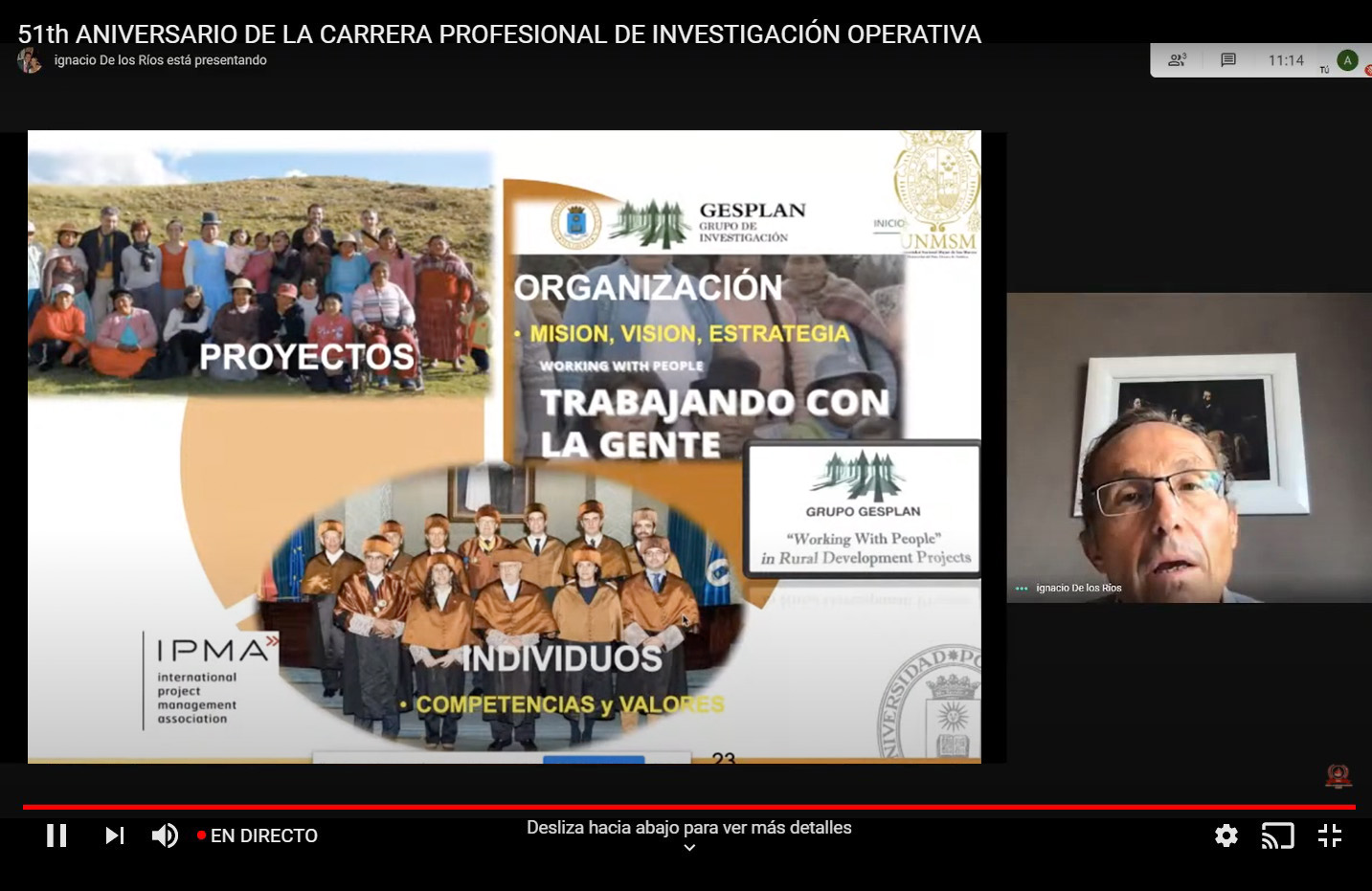 Momento de la ponencia del Dr. Ignacio de los Ríos en el 51 th Aniversario de la Carrera Profesional de Investigación Operativa Momento de la ponencia del Dr. Ignacio de los Ríos en el 51 th Aniversario de la Carrera Profesional de Investigación Operativa