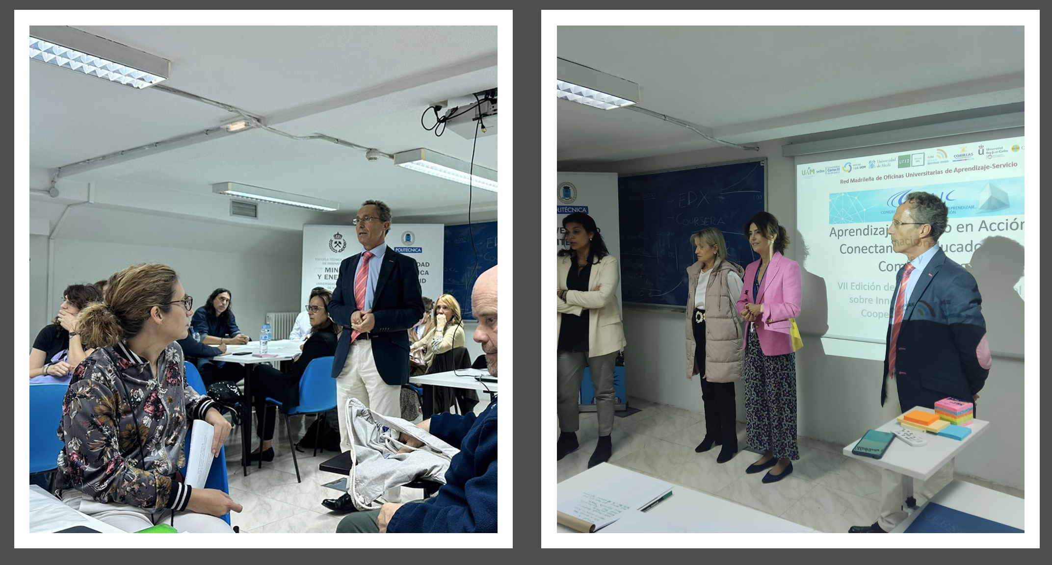 Presentación de la metodología y del marco conceptual por el profesor Ignacio de los Ríos y palabras de bienvenida de María Luisa Martínez Muneta, Adjunta al Vicerrector para Innovación Educativa, Evaluación Docente y Sostenibilidad de la UPM, Berta Paz Lourido (Presidenta de la Asociación de Aprendizaje-Servicio Universitario, ApS(U) y Raquel Portaencasa de la Oficina ApS de la UPM. Presentación de la metodología y del marco conceptual por el profesor Ignacio de los Ríos y palabras de bienvenida de María Luisa Martínez Muneta, Adjunta al Vicerrector para Innovación Educativa, Evaluación Docente y Sostenibilidad de la UPM, Berta Paz Lourido (Presidenta de la Asociación de Aprendizaje-Servicio Universitario, ApS(U) y Raquel Portaencasa de la Oficina ApS de la UPM.
